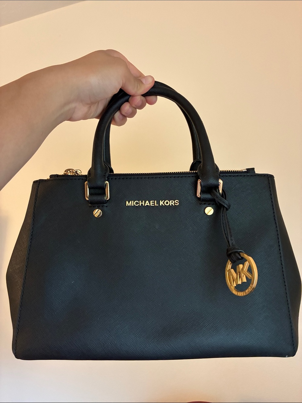 Michael Kors Black Saffiano Satchel with Gold Hardware